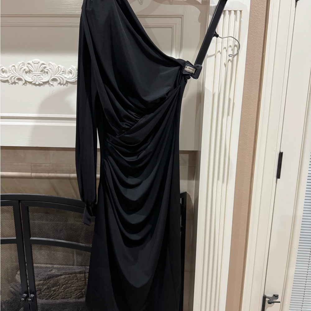 Maternity Elegant Black One-Shoulder Dress